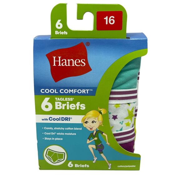 Hanes Briefs Panties Girls Size 16 Assorted 6 Pack Cool Comfort Dri Panty NEW - Picture 1 of 8